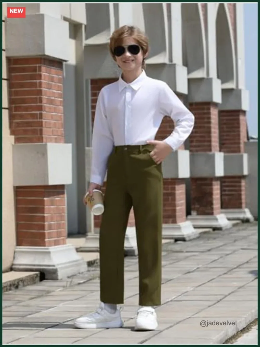 Boys Dress Pants with Pockets Elastic Waist Straight Leg Uniform Trousers